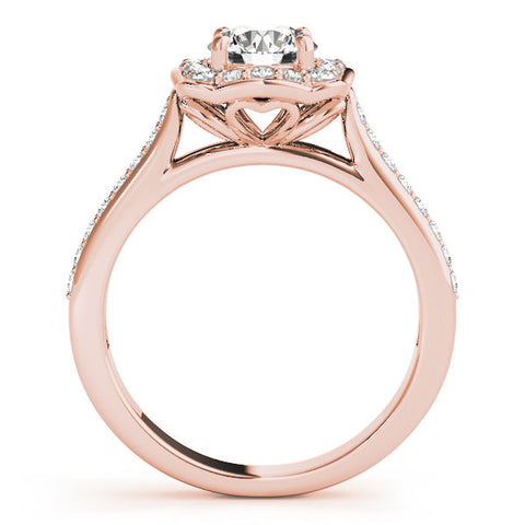 Rose gold Cushion Halo Round Diamond Pave Band with Four-Prong Setting