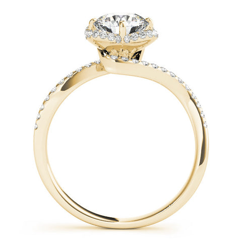 Yellow gold Round Halo Diamond Engagement Ring with Twisted Pave Band and Four-Prong Setting