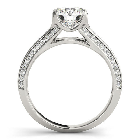 White gold Round Solitaire Pave Split Shank Ring with Four-Prong Setting