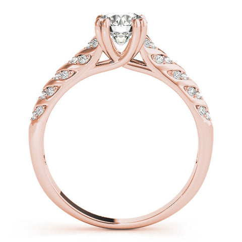 Rose gold Round Solitaire Chevron Pave Diamond Engagement Ring with Six-Prong Setting