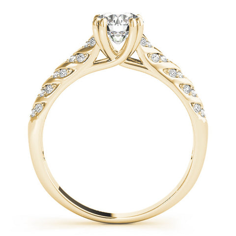 Yellow gold Round Solitaire Chevron Pave Diamond Engagement Ring with Six-Prong Setting