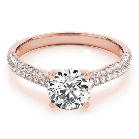 Rose gold Round Cut Diamond Pavé Band Solitaire Ring with Four-Prong Setting