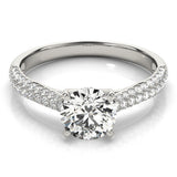 10K White Gold 4.05 Carat D VVS1 Round Cut Diamond Pavé Band Solitaire Ring with Four-Prong Setting