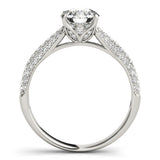 10K White Gold 4.05 Carat D VVS1 Round Cut Diamond Pavé Band Solitaire Ring with Four-Prong Setting