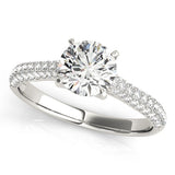 10K White Gold 4.05 Carat D VVS1 Round Cut Diamond Pavé Band Solitaire Ring with Four-Prong Setting