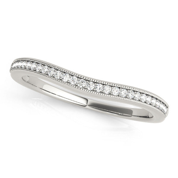 White gold Pavé Round Diamond Contour Band with Milgrain Edge 1