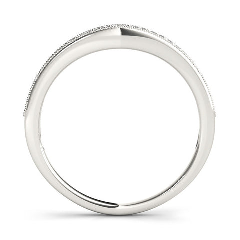 White gold Pavé Round Diamond Contour Band with Milgrain Edge 2