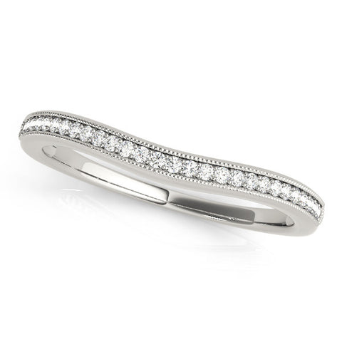 White gold Pavé Round Diamond Contour Band with Milgrain Edge 1