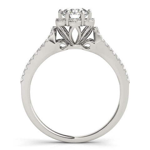 White gold Round Halo Diamond Floral Split Shank Engagement Ring