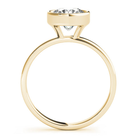 Yellow gold Bezel Set Round Solitaire Ring with Plain Band