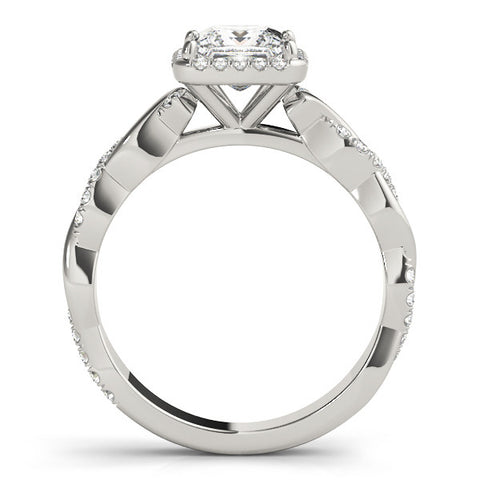 White gold Princess Halo Twist Band Solitaire Ring