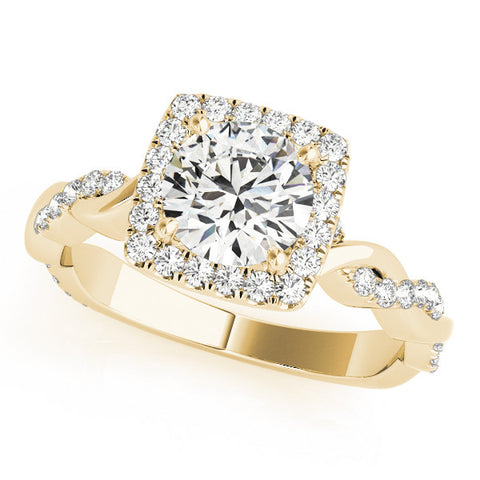 Yellow gold Cushion Halo Round Diamond Twisted Band with Four-Prong Setting
