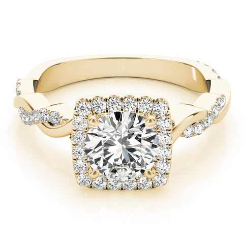 Yellow gold Cushion Halo Round Diamond Twisted Band with Four-Prong Setting