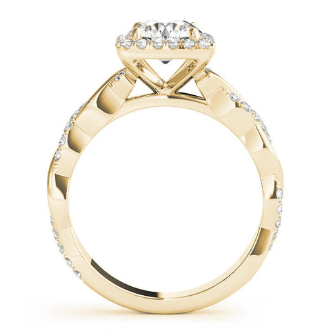 Yellow gold Cushion Halo Round Diamond Twisted Band with Four-Prong Setting