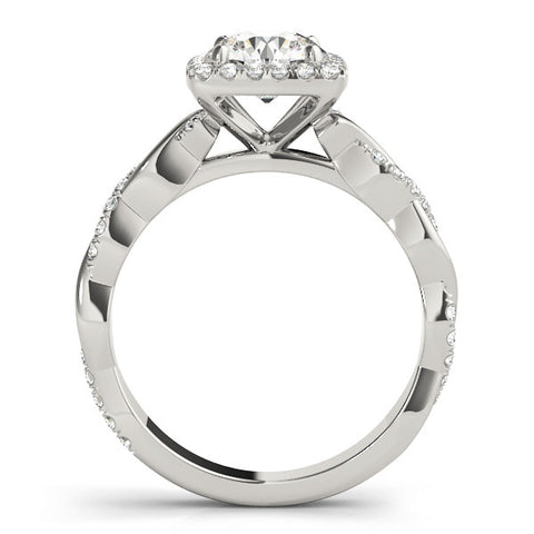 White gold Cushion Halo Round Diamond Twisted Band with Four-Prong Setting