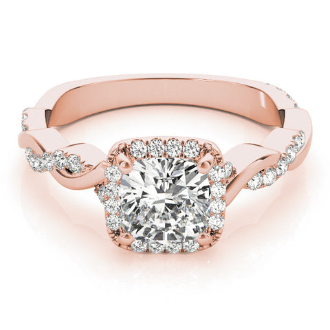 Rose gold Cushion Halo Twist Band with Four-Prong Setting