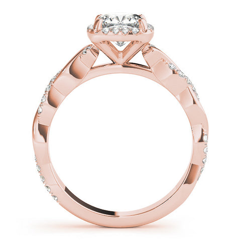 Rose gold Cushion Halo Twist Band with Four-Prong Setting