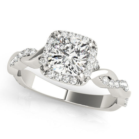 White gold Cushion Halo Twist Band with Four-Prong Setting