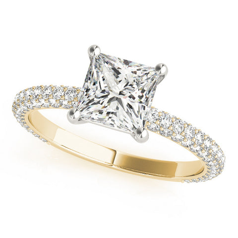 Yellow gold Princess Cut Pavé Diamond Ring with Four-Prong Setting