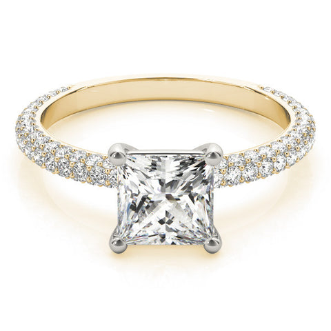 Yellow gold Princess Cut Pavé Diamond Ring with Four-Prong Setting
