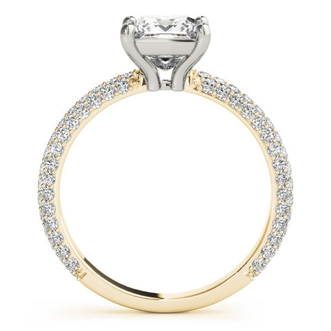 Yellow gold Princess Cut Pavé Diamond Ring with Four-Prong Setting