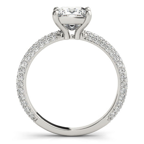 White gold Princess Cut Pavé Diamond Ring with Four-Prong Setting