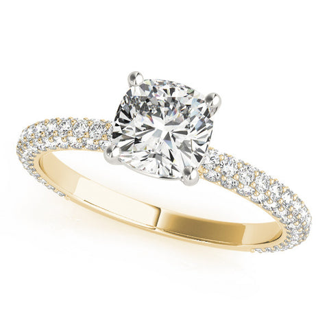 Yellow gold Cushion Cut Diamond Pave Band with Four-Prong Setting