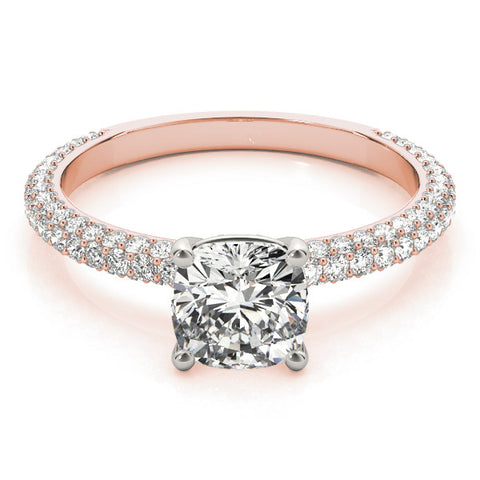 Rose gold Cushion Cut Diamond Pave Band with Four-Prong Setting