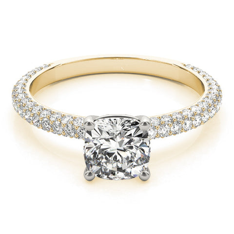 Yellow gold Cushion Cut Diamond Pave Band with Four-Prong Setting