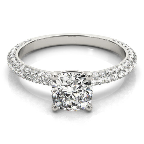 White gold Cushion Cut Diamond Pave Band with Four-Prong Setting