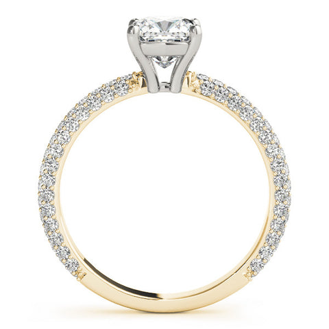 Yellow gold Cushion Cut Diamond Pave Band with Four-Prong Setting