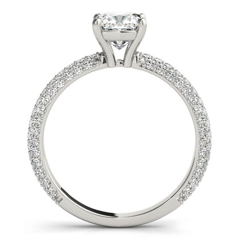 White gold Cushion Cut Diamond Pave Band with Four-Prong Setting