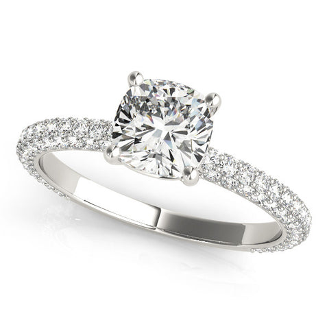 White gold Cushion Cut Diamond Pave Band with Four-Prong Setting