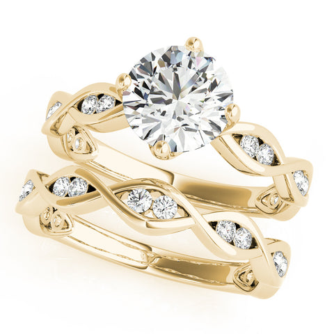 Yellow gold Round Solitaire Twist Band with Leaf Prong Setting