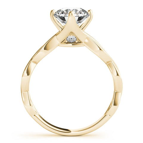 Yellow gold Round Solitaire Twist Band with Leaf Prong Setting