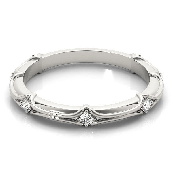 White gold Round Diamond Prong-Set Milgrain Eternity Band 2