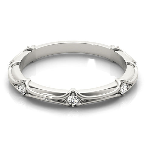 White gold Round Diamond Prong-Set Milgrain Eternity Band 2