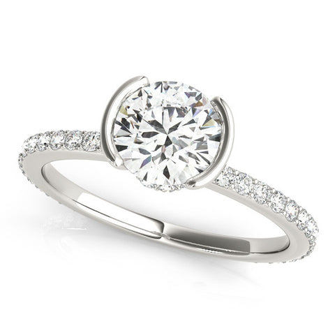 White gold Round Cut Diamond Pave Band Tension Setting Engagement Ring