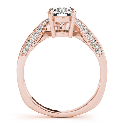 Rose gold Round Solitaire Diamond Engagement Ring with Pave Band and Four-Prong Setting