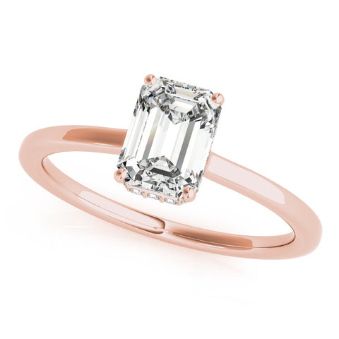 Rose gold Emerald Cut Solitaire Engagement Ring with Four-Prong Setting on a Classic Band