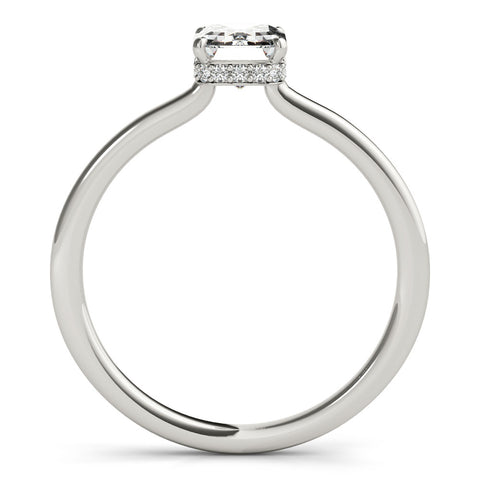 Platinum Emerald Cut Solitaire Engagement Ring with Four-Prong Setting on a Classic Band