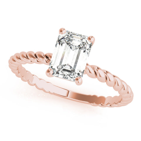 Rose gold Emerald Cut Solitaire Twisted Band with Four-Prong Setting