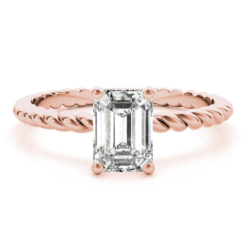 Rose gold Emerald Cut Solitaire Twisted Band with Four-Prong Setting