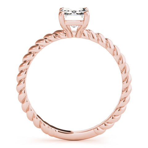 Rose gold Emerald Cut Solitaire Twisted Band with Four-Prong Setting