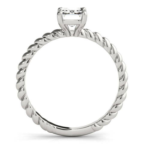 White gold Emerald Cut Solitaire Twisted Band with Four-Prong Setting