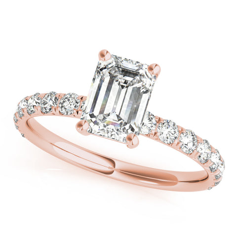 Rose gold Emerald Cut Diamond Pavé Band with Four-Prong Setting