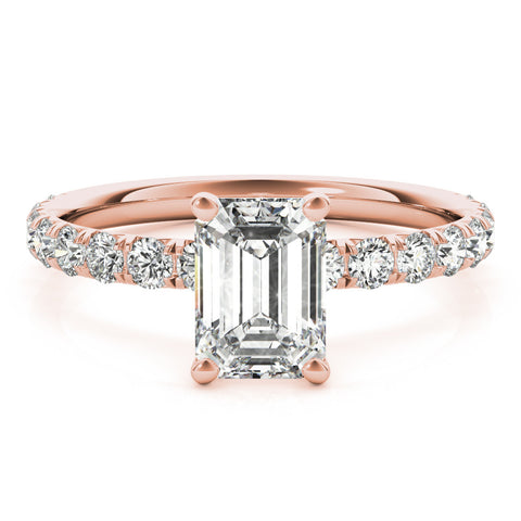 Rose gold Emerald Cut Diamond Pavé Band with Four-Prong Setting