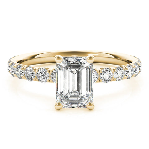 Yellow gold Emerald Cut Diamond Pavé Band with Four-Prong Setting