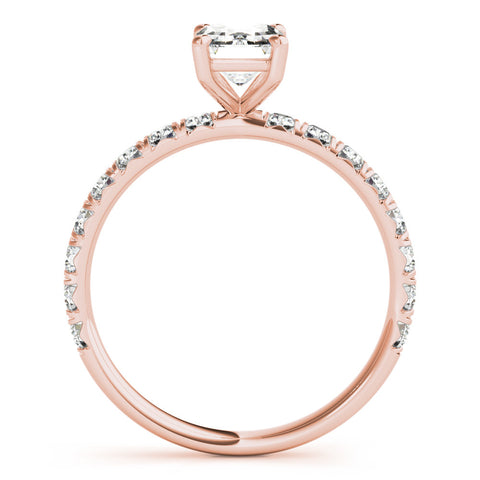 Rose gold Emerald Cut Diamond Pavé Band with Four-Prong Setting