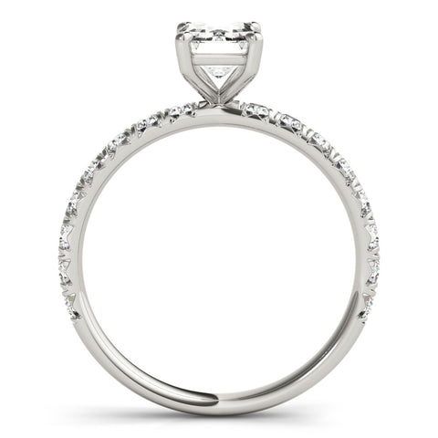 White gold Emerald Cut Diamond Pavé Band with Four-Prong Setting